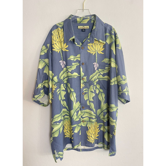 Tommy Bahama XL Silk Button Down Shirt Hawaiian Blue Green Yellow Resort Floral - Picture 1 of 11